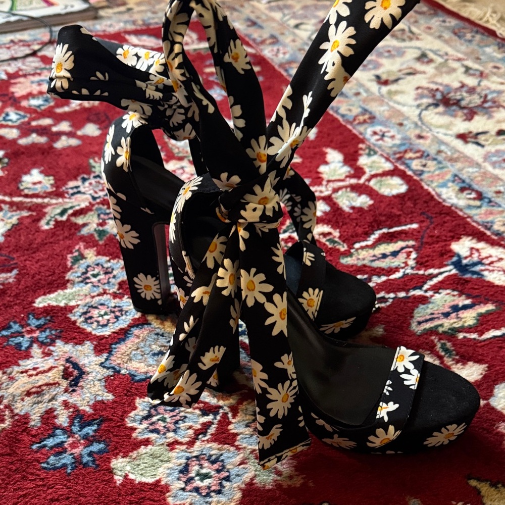 Floral Black Women's Heels